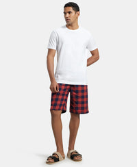 Super Combed Mercerized Cotton Woven Fabric Bermuda with Side Pockets - Navy & Red Orchid-4