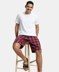 Super Combed Mercerized Cotton Woven Fabric Bermuda with Side Pockets - Navy & Red Orchid-5