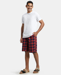 Super Combed Mercerized Cotton Woven Fabric Bermuda with Side Pockets - Navy & Red Orchid-6