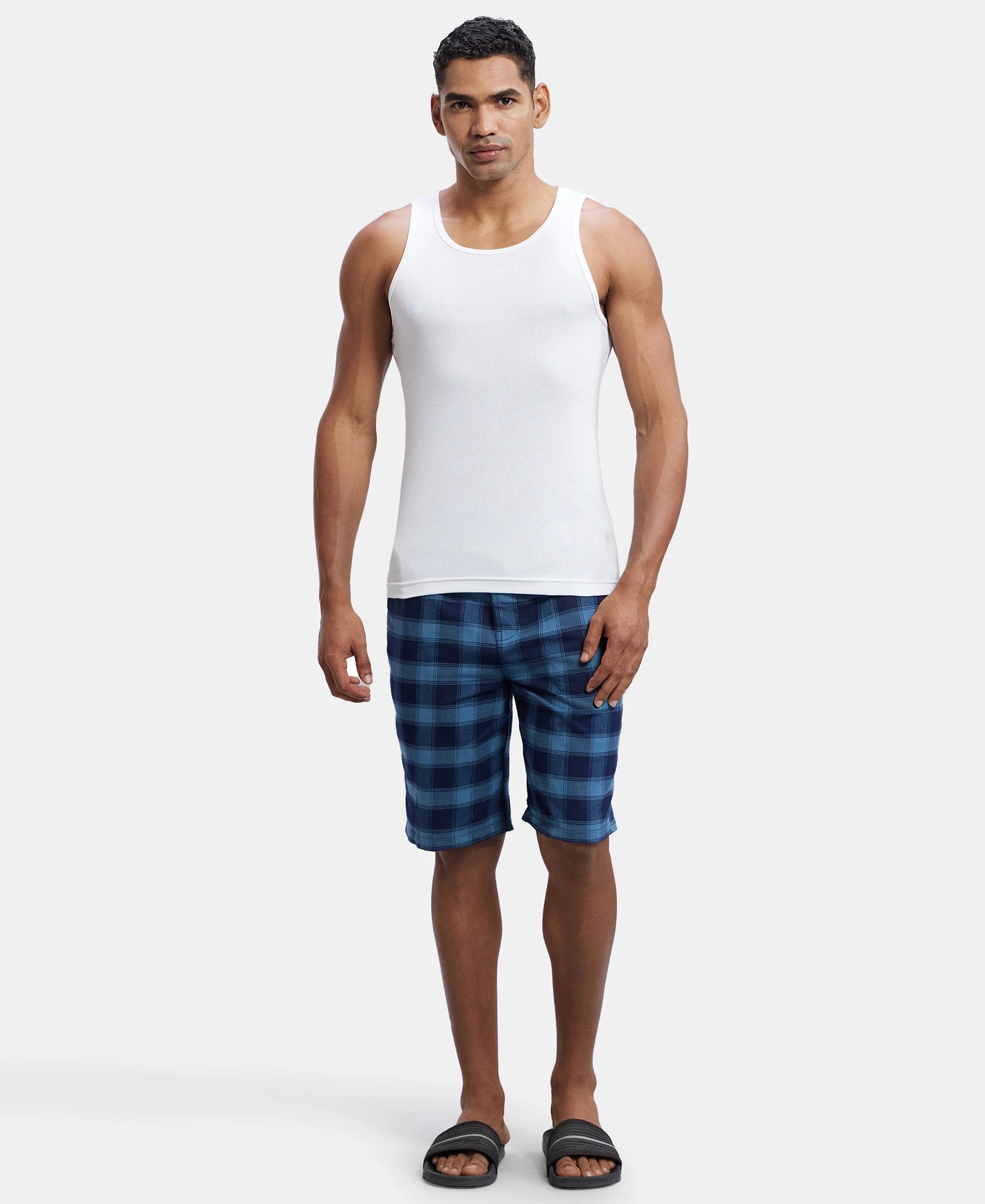 Super Combed Mercerized Cotton Woven Fabric Bermuda with Side Pockets - Stellar & Navy-4