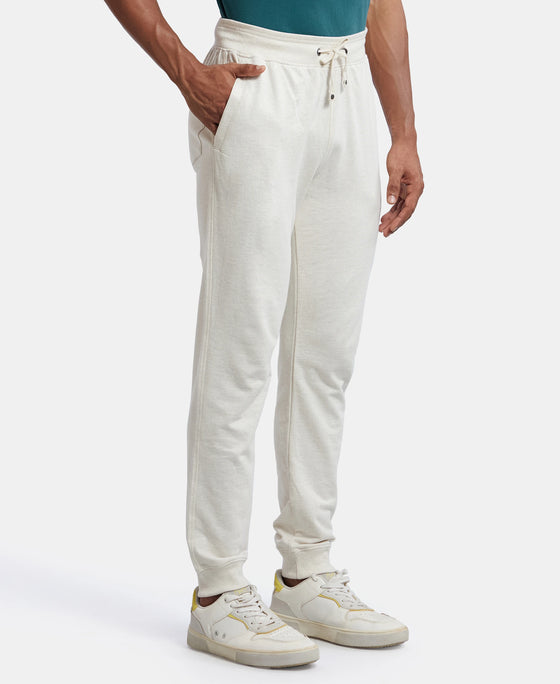 Super Combed Cotton Rich Slim Fit Jogger with Side Pockets - Cream Melange-2