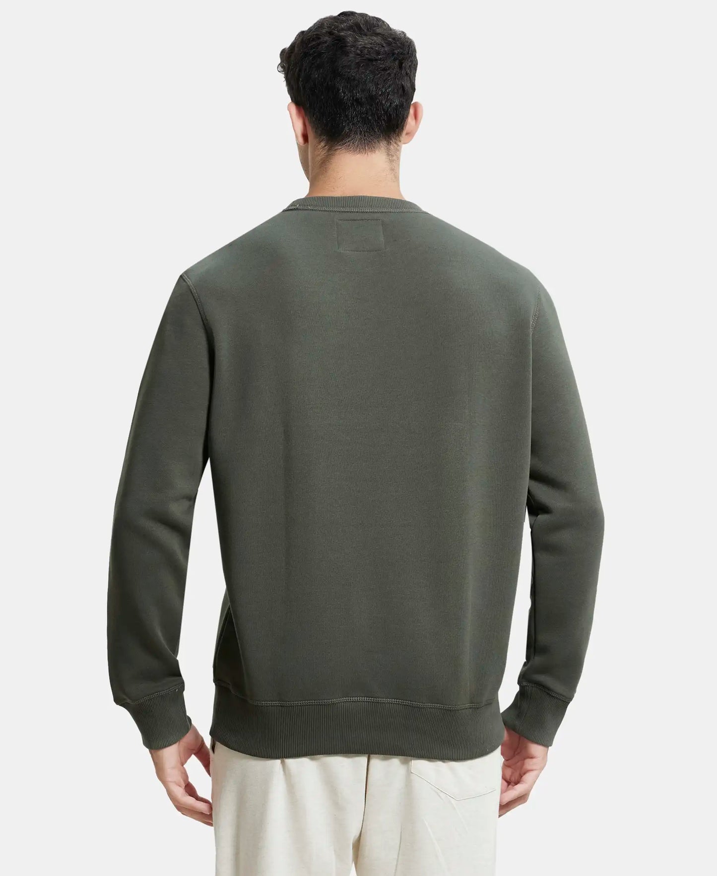Super Combed Cotton Rich Fleece Sweatshirt with StayWarm Technology - Deep Olive-3