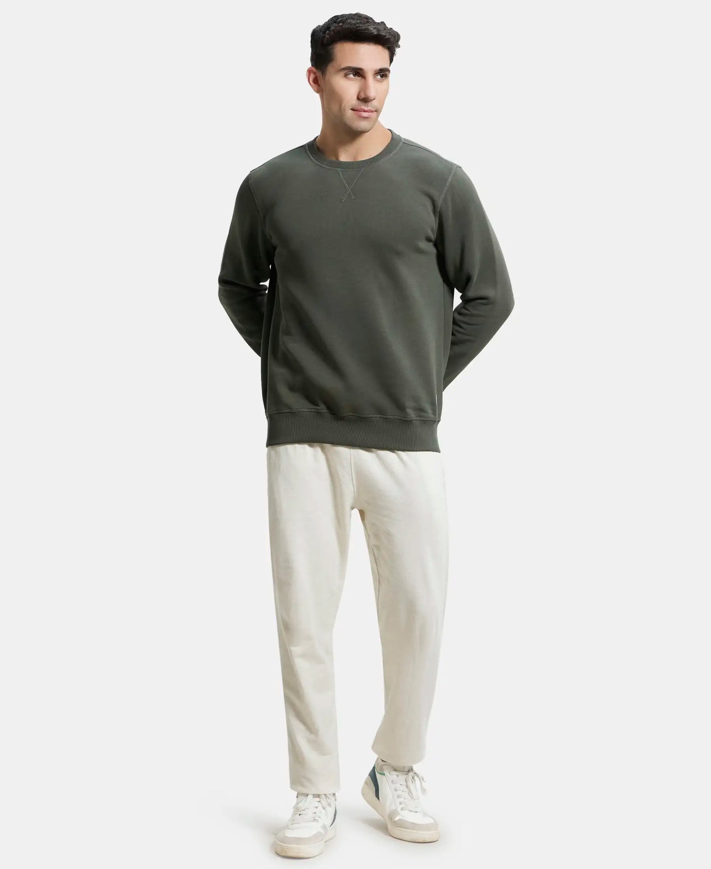 Super Combed Cotton Rich Fleece Sweatshirt with StayWarm Technology - Deep Olive-4