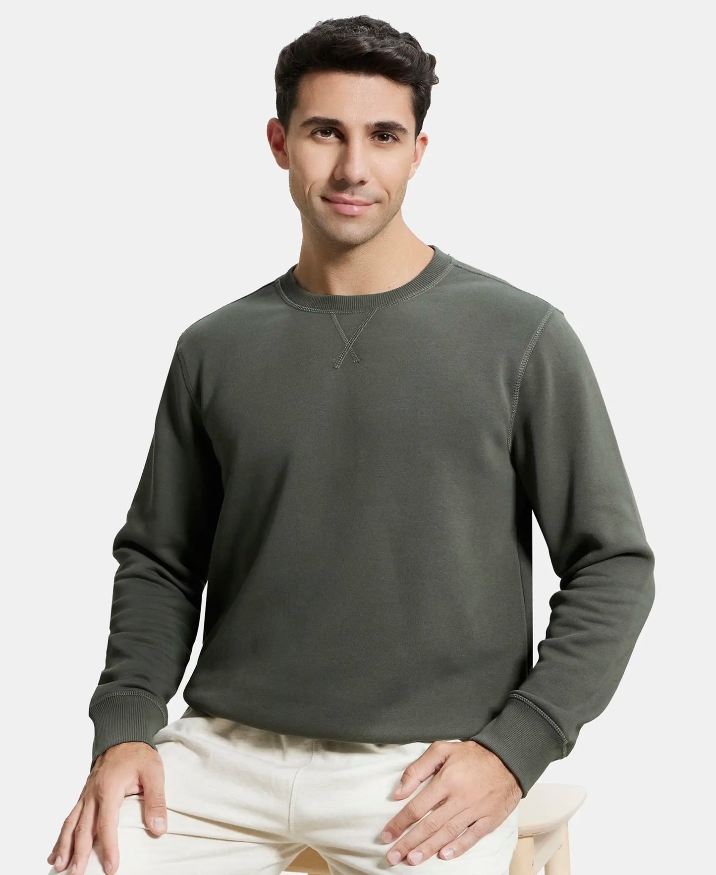 Super Combed Cotton Rich Fleece Sweatshirt with StayWarm Technology - Deep Olive-5