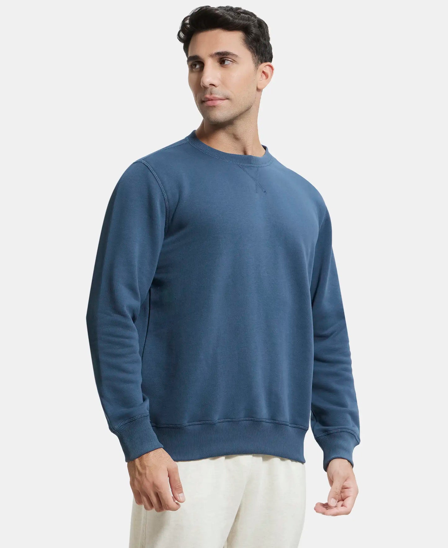 Super Combed Cotton Rich Fleece Sweatshirt with StayWarm Technology - Mid Night Navy-2