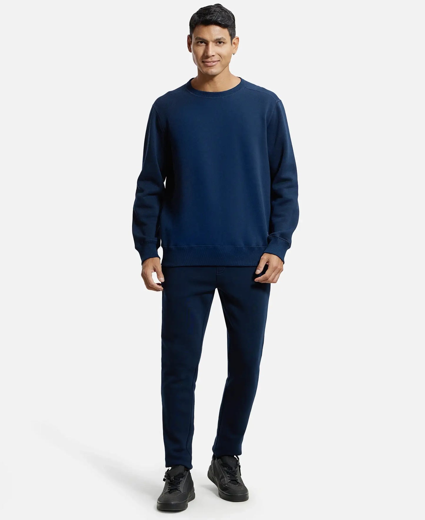 Super Combed Cotton Rich Fleece Sweatshirt with StayWarm Technology - Navy-4