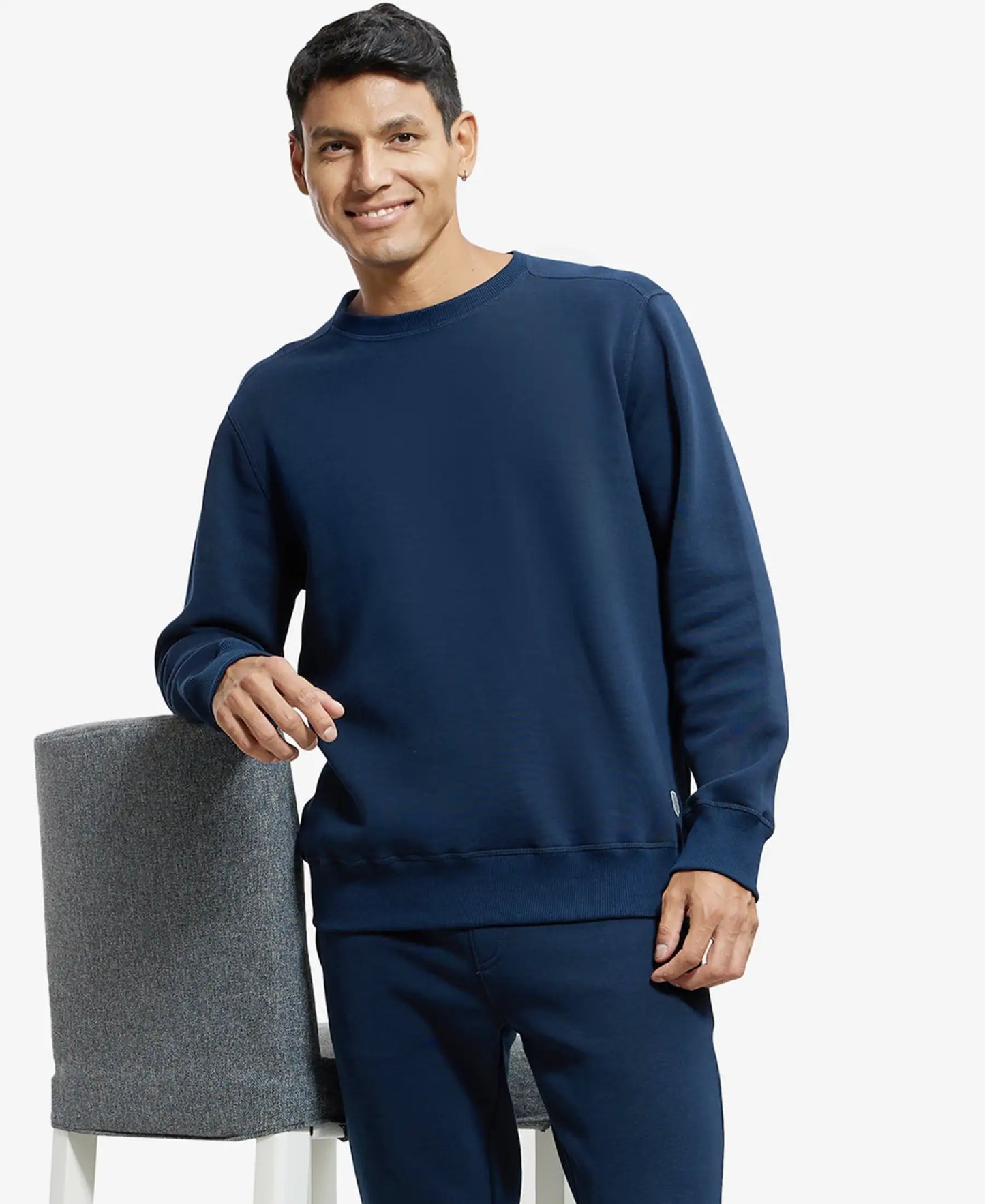 Super Combed Cotton Rich Fleece Sweatshirt with StayWarm Technology - Navy-5