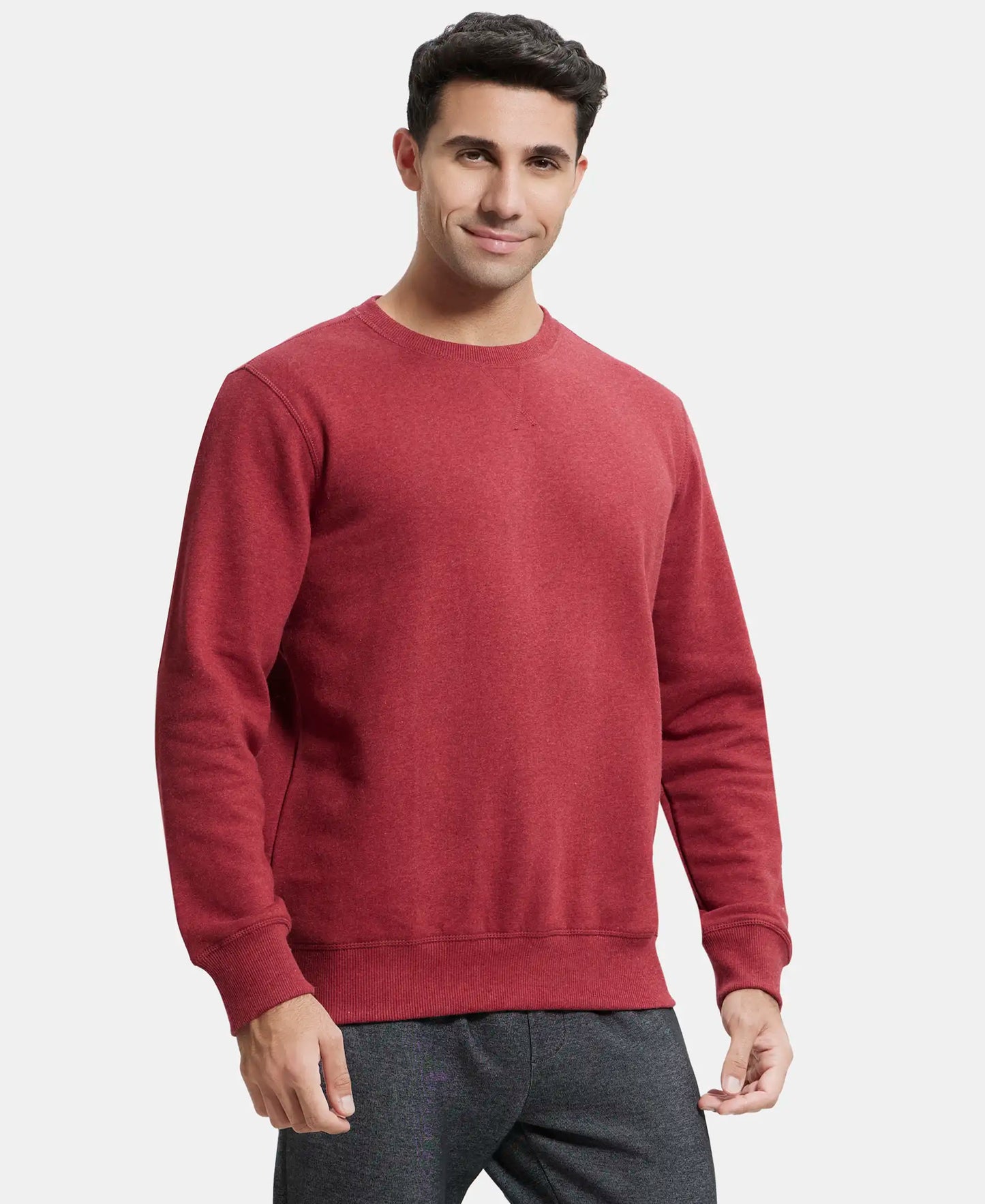 Super Combed Cotton Rich Fleece Sweatshirt with StayWarm Technology - Red Melange-2