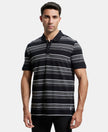 Super Combed Cotton Rich Striped Polo T-Shirt - Black & Charcoal Melange-1