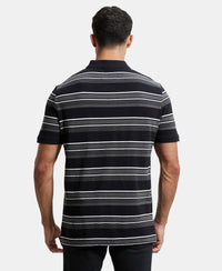 Super Combed Cotton Rich Striped Polo T-Shirt - Black & Charcoal Melange-3