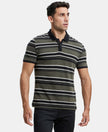 Super Combed Cotton Rich Striped Polo T-Shirt - Black & Deep Olive-1