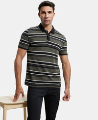 Super Combed Cotton Rich Striped Polo T-Shirt - Black & Deep Olive-6
