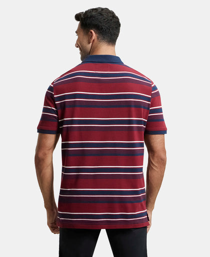 Super Combed Cotton Rich Striped Polo T-Shirt - Deep Red & Navy-3