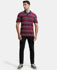 Super Combed Cotton Rich Striped Polo T-Shirt - Deep Red & Navy-4