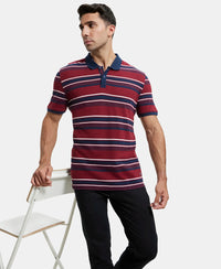 Super Combed Cotton Rich Striped Polo T-Shirt - Deep Red & Navy-6