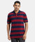 Super Combed Cotton Rich Striped Polo T-Shirt - Navy & Deep Red-1