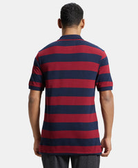 Super Combed Cotton Rich Striped Polo T-Shirt - Navy & Deep Red-3