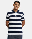 Super Combed Cotton Rich Striped Polo T-Shirt - Navy & White-1