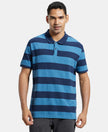 Super Combed Cotton Rich Striped Polo T-Shirt - Stellar & Navy-1