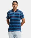 Super Combed Cotton Rich Striped Polo T-Shirt - Stellar & Navy Melange-1