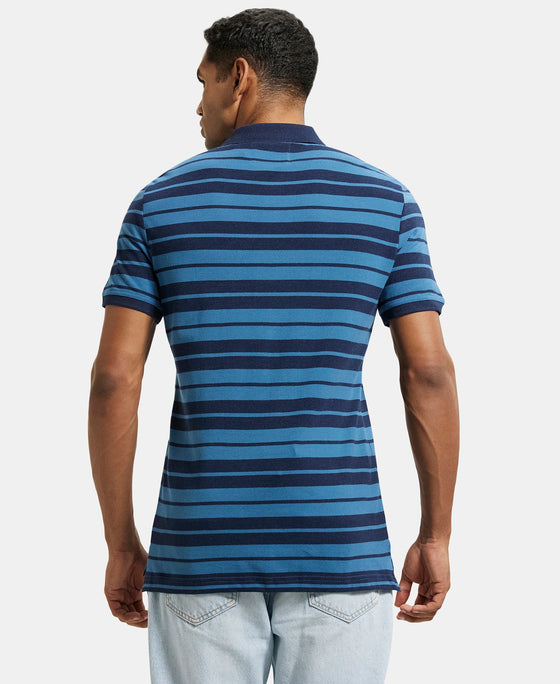 Super Combed Cotton Rich Striped Polo T-Shirt - Stellar & Navy Melange-3