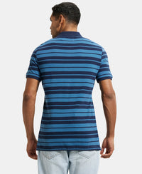 Super Combed Cotton Rich Striped Polo T-Shirt - Stellar & Navy Melange-3