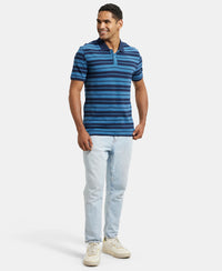 Super Combed Cotton Rich Striped Polo T-Shirt - Stellar & Navy Melange-6