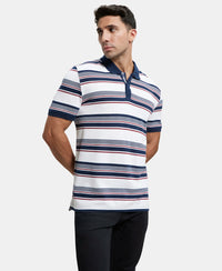 Super Combed Cotton Rich Striped Polo T-Shirt - White & Navy-6