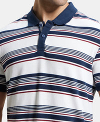 Super Combed Cotton Rich Striped Polo T-Shirt - White & Navy-7