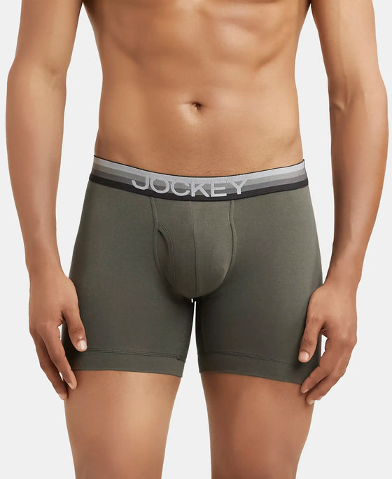 Super Combed Cotton Elastane Solid Boxer Brief with Ultrasoft Waistband - Deep Olive-1