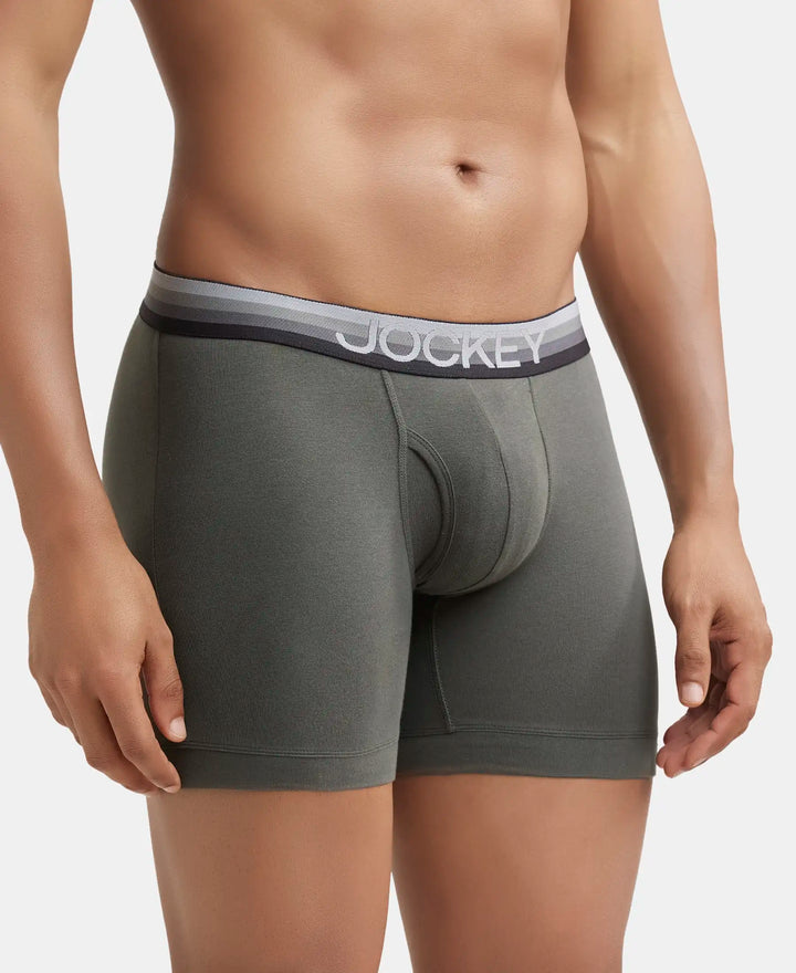 Super Combed Cotton Elastane Solid Boxer Brief with Ultrasoft Waistband - Deep Olive-2