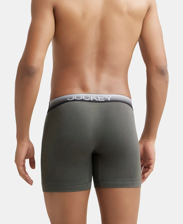 Super Combed Cotton Elastane Solid Boxer Brief with Ultrasoft Waistband - Deep Olive-3