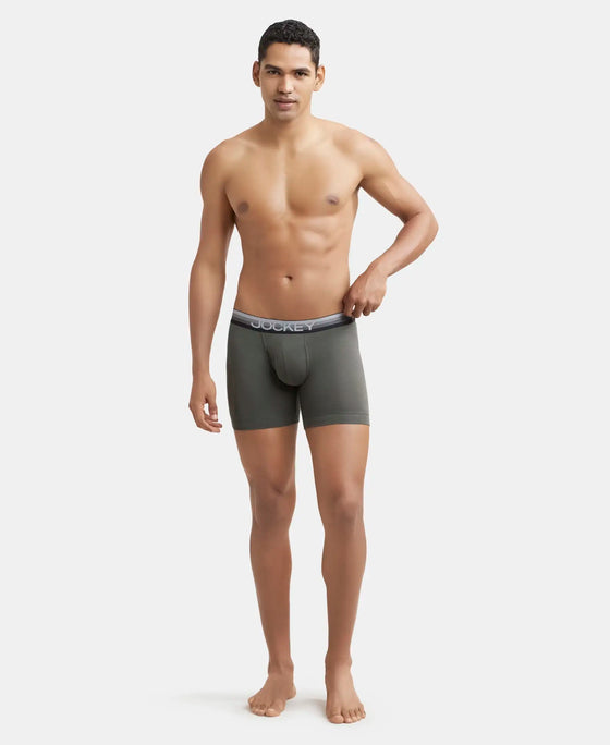 Super Combed Cotton Elastane Solid Boxer Brief with Ultrasoft Waistband - Deep Olive-4