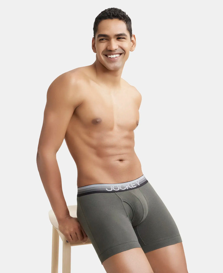 Super Combed Cotton Elastane Solid Boxer Brief with Ultrasoft Waistband - Deep Olive-5