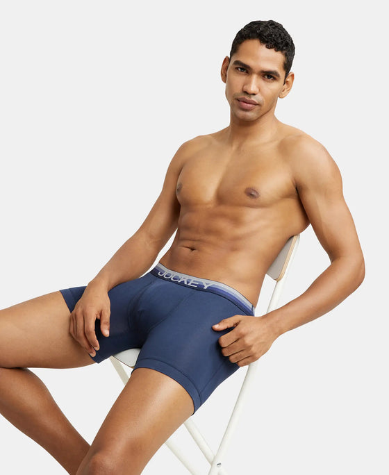 Super Combed Cotton Elastane Solid Boxer Brief with Ultrasoft Waistband - Navy-6