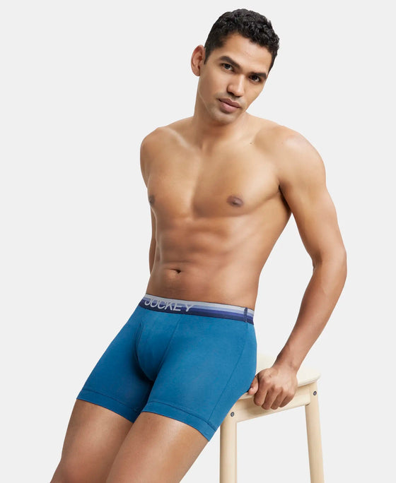 Super Combed Cotton Elastane Solid Boxer Brief with Ultrasoft Waistband - Seaport Teal-5
