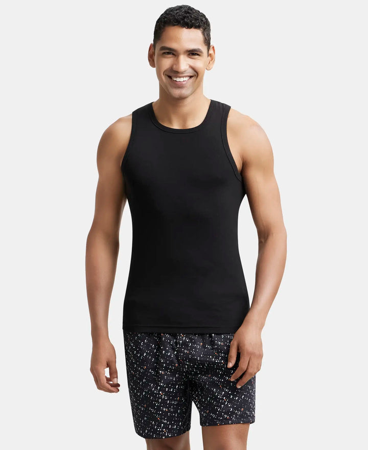 Super Combed Cotton Rib Square Neck Sleeveless Vest - Black-1