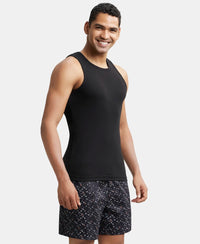 Super Combed Cotton Rib Square Neck Sleeveless Vest - Black-2