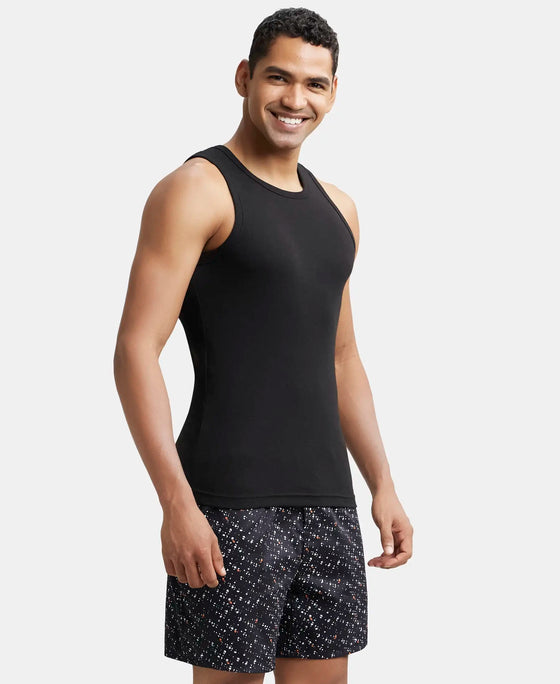 Super Combed Cotton Rib Square Neck Sleeveless Vest - Black-2