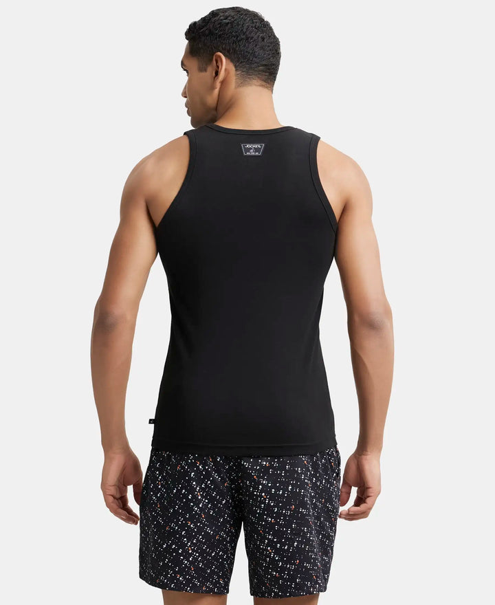 Super Combed Cotton Rib Square Neck Sleeveless Vest - Black-3