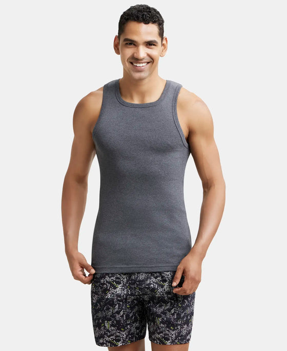 Super Combed Cotton Rib Square Neck Sleeveless Vest - Charcoal Melange-1
