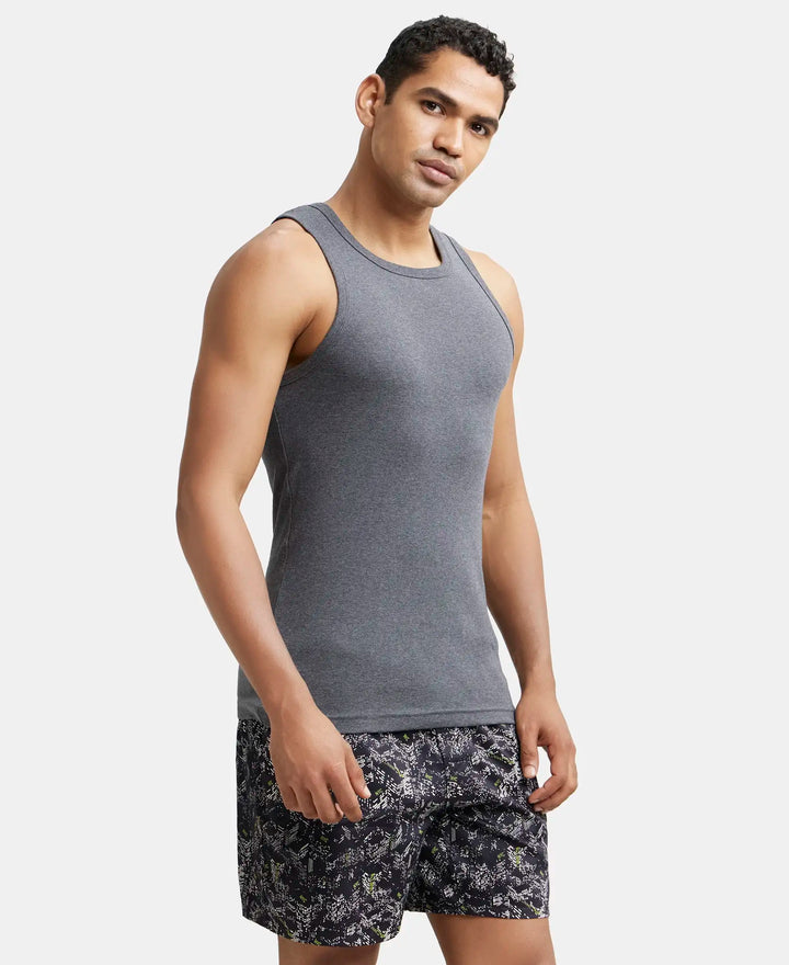 Super Combed Cotton Rib Square Neck Sleeveless Vest - Charcoal Melange-2