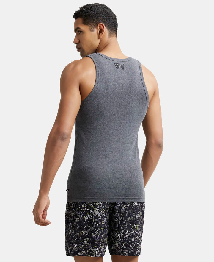 Super Combed Cotton Rib Square Neck Sleeveless Vest - Charcoal Melange-3