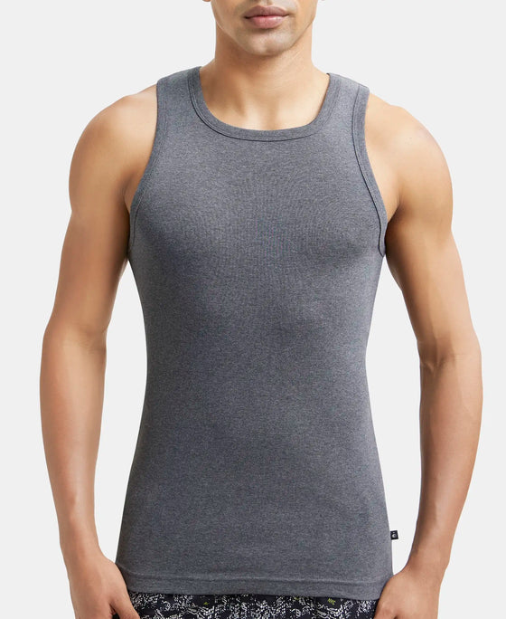 Super Combed Cotton Rib Square Neck Sleeveless Vest - Charcoal Melange-6
