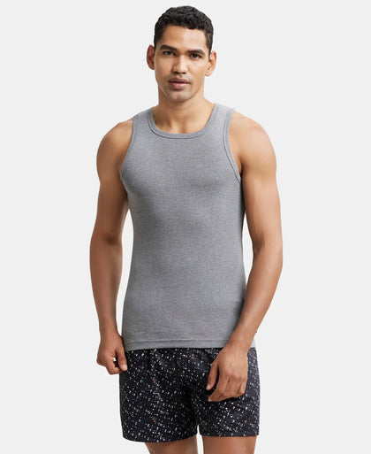 Super Combed Cotton Rib Square Neck Sleeveless Vest - Mid Grey Melange-1