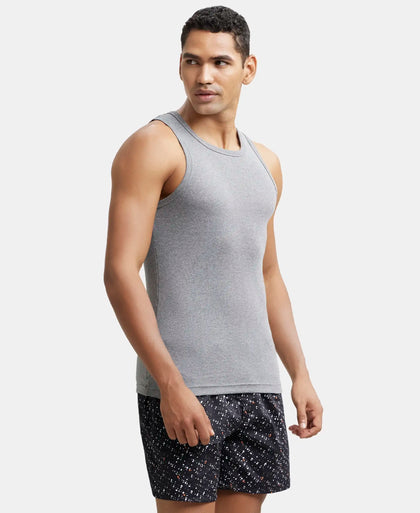 Super Combed Cotton Rib Square Neck Sleeveless Vest - Mid Grey Melange-2