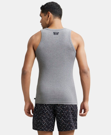 Super Combed Cotton Rib Square Neck Sleeveless Vest - Mid Grey Melange-3