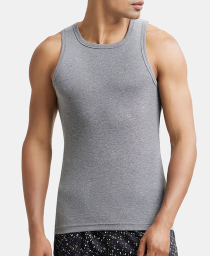 Super Combed Cotton Rib Square Neck Sleeveless Vest - Mid Grey Melange-6